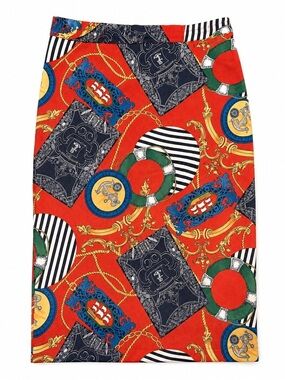 Vintage 70s nautical print pencil skirt.  Anchor, rope, baroque-8